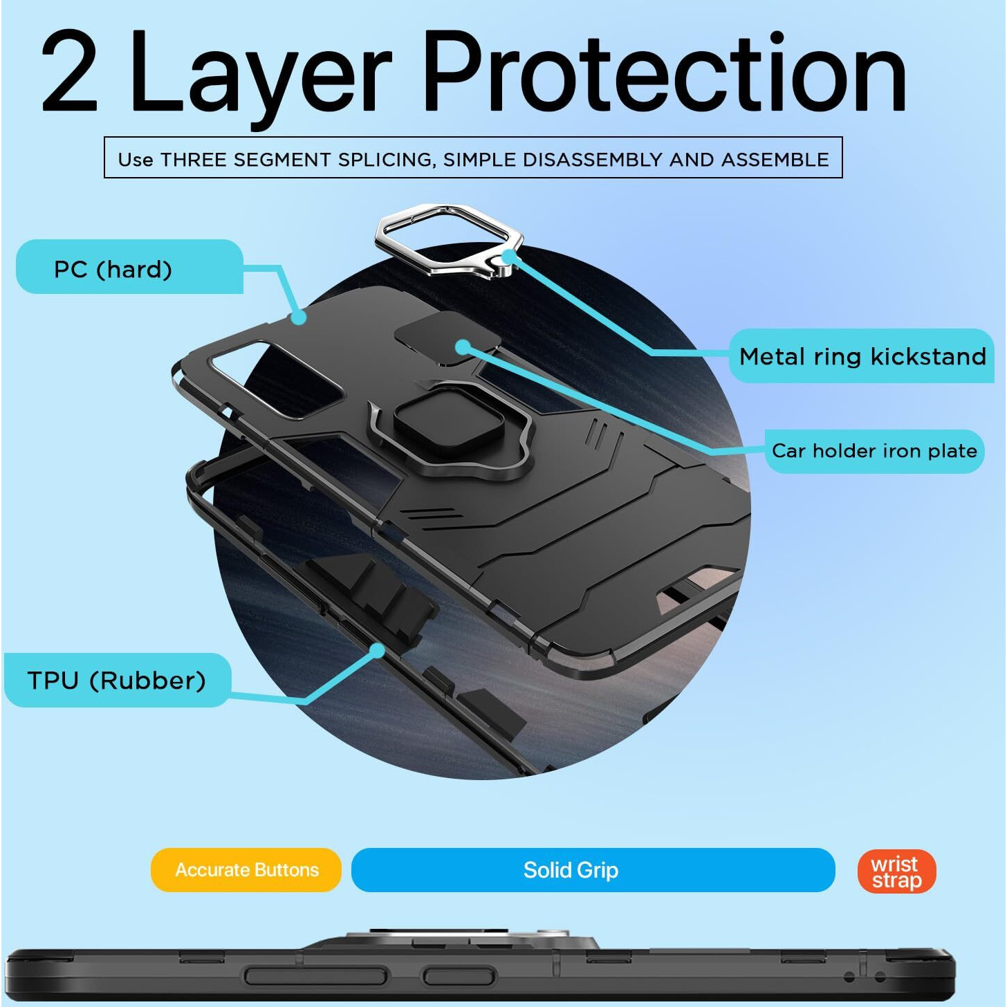 Pikkme Samsung Galaxy S20 Fe 5G Back Cover | D5 Tough Armor Bumper | 360 Protection Case | Ring Holder Stand Case (Black)
