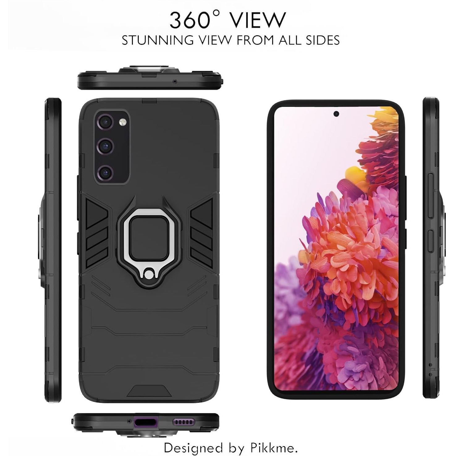 Pikkme Samsung Galaxy S20 Fe 5G Back Cover | D5 Tough Armor Bumper | 360 Protection Case | Ring Holder Stand Case (Black)