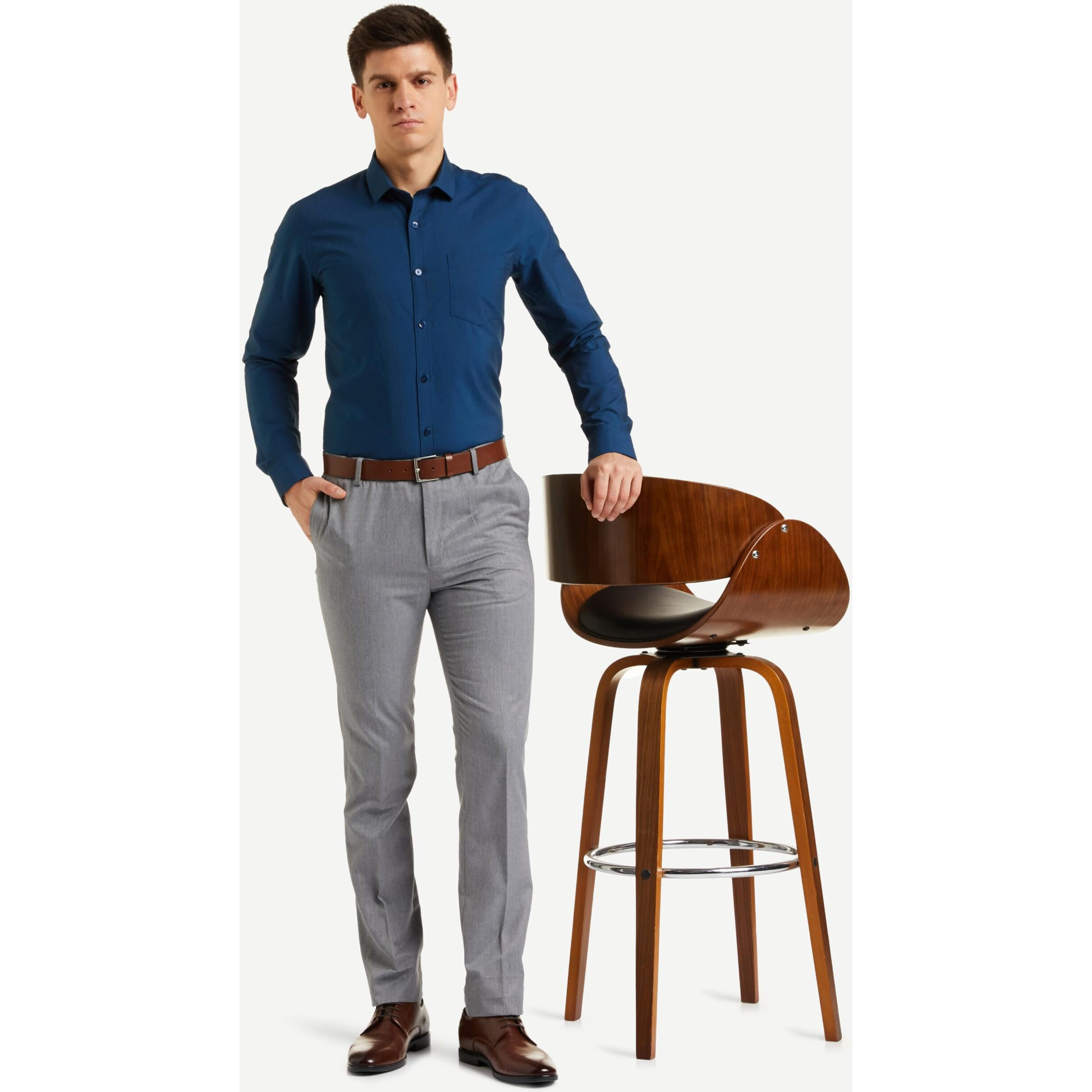 Amazon Brand - Symbol Men's Cotton Rich Formal Shirt | Plain | Full Sleeve - Regular Fit (Available in Plus Size) (Navy_44)