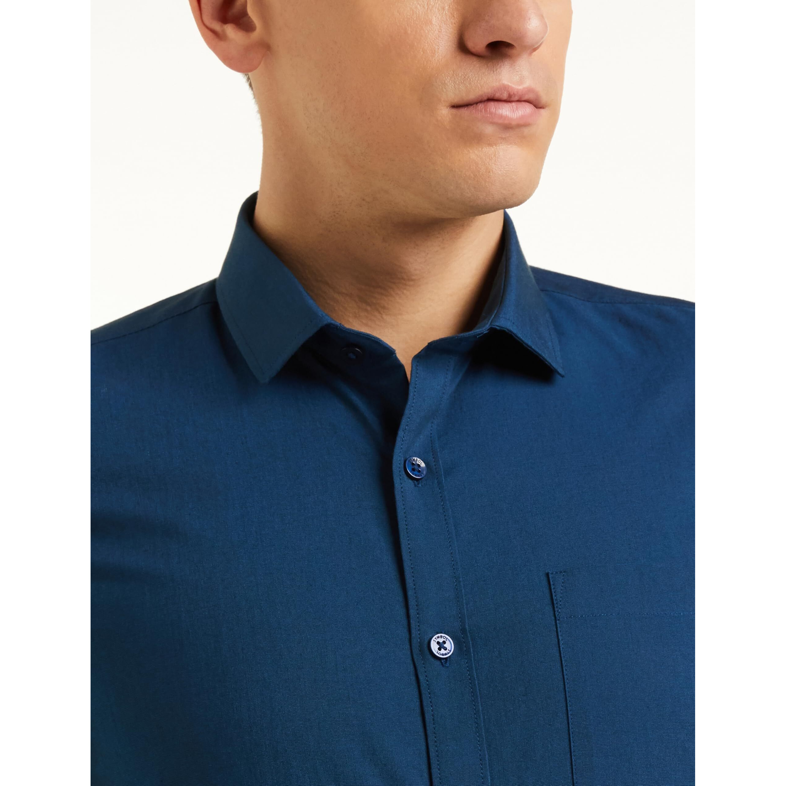 Amazon Brand - Symbol Men's Cotton Rich Formal Shirt | Plain | Full Sleeve - Regular Fit (Available in Plus Size) (Navy_44)