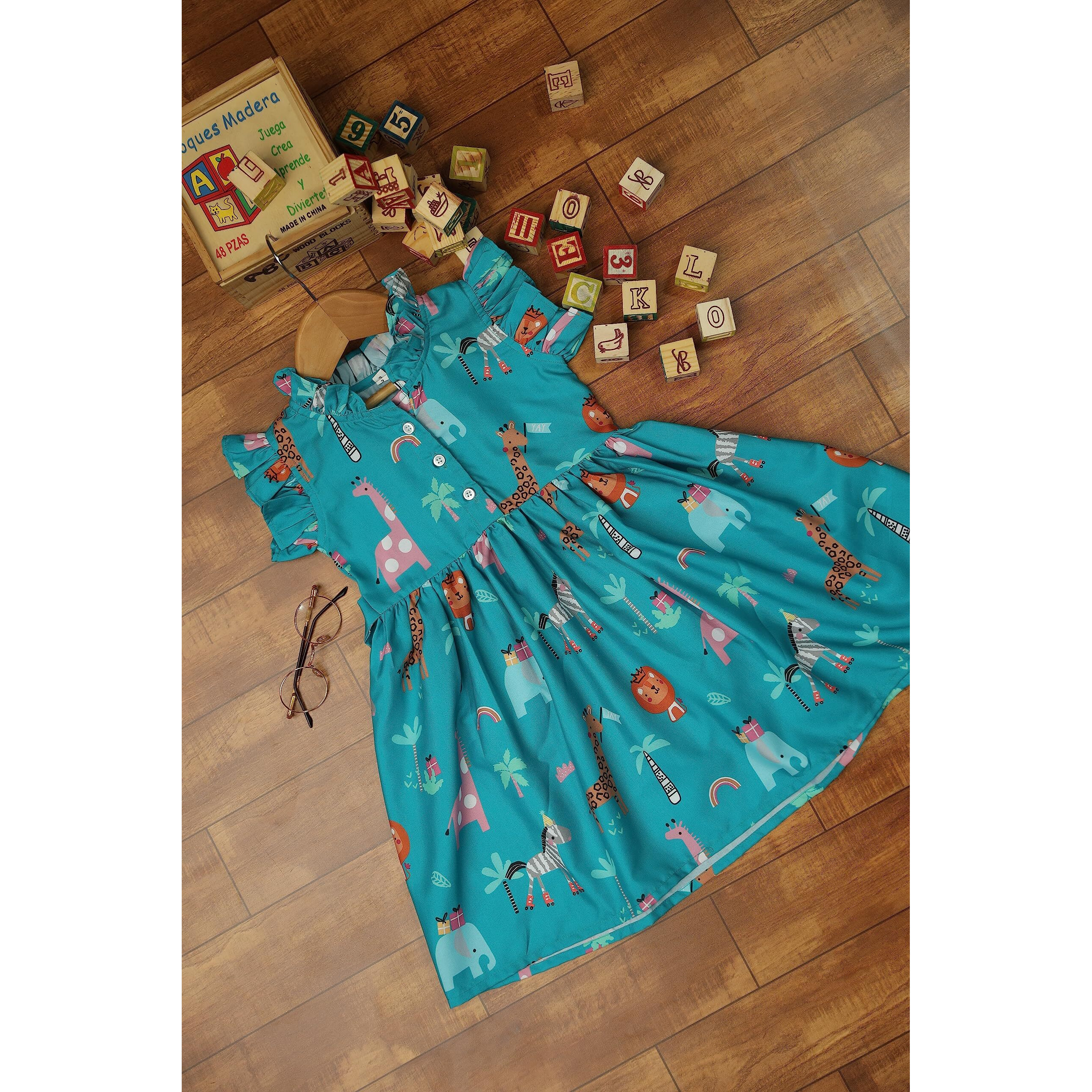 TAGAS Baby-Girl's Rayon Standard Length Dress Blue_1-2Y
