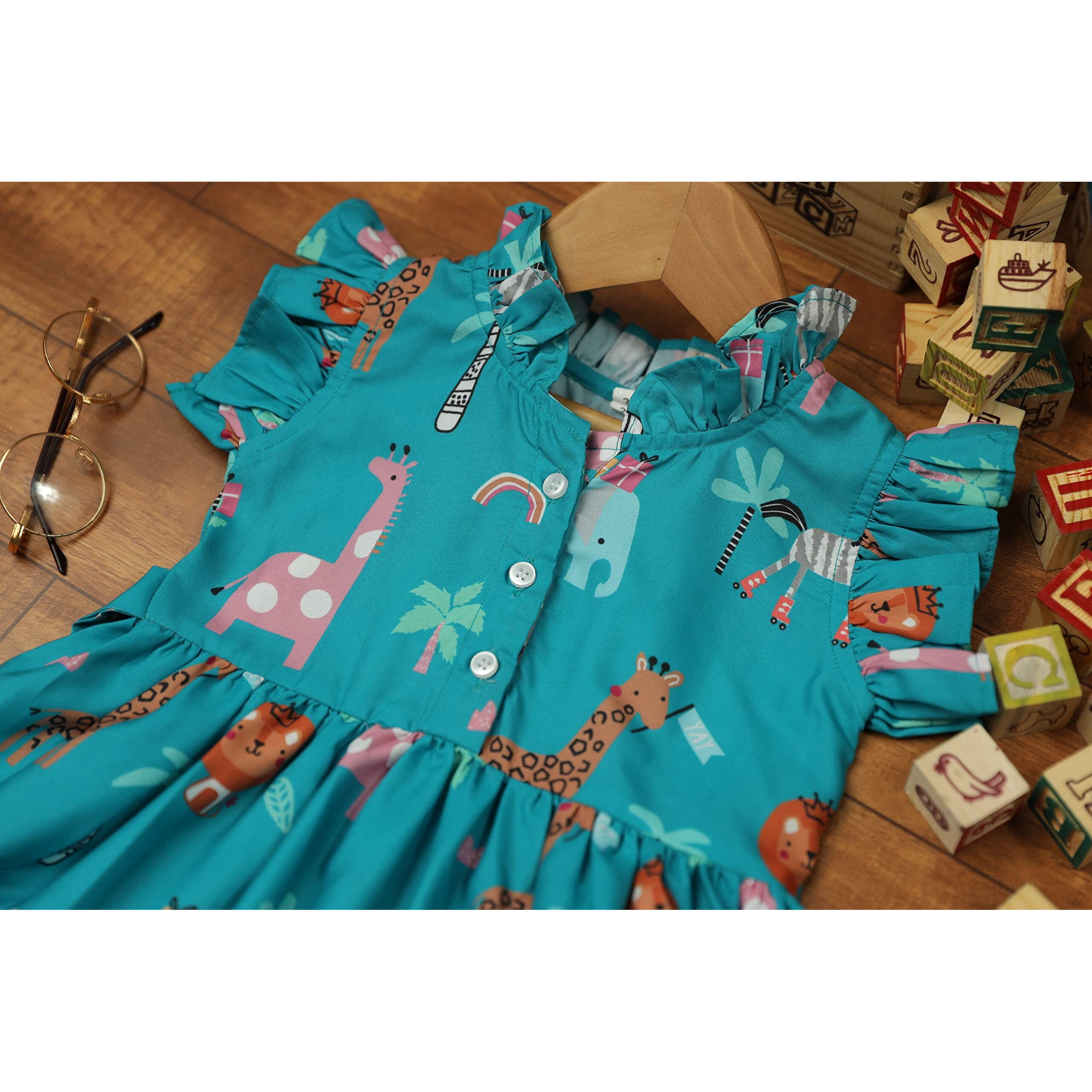 TAGAS Baby-Girl's Rayon Standard Length Dress Blue_1-2Y