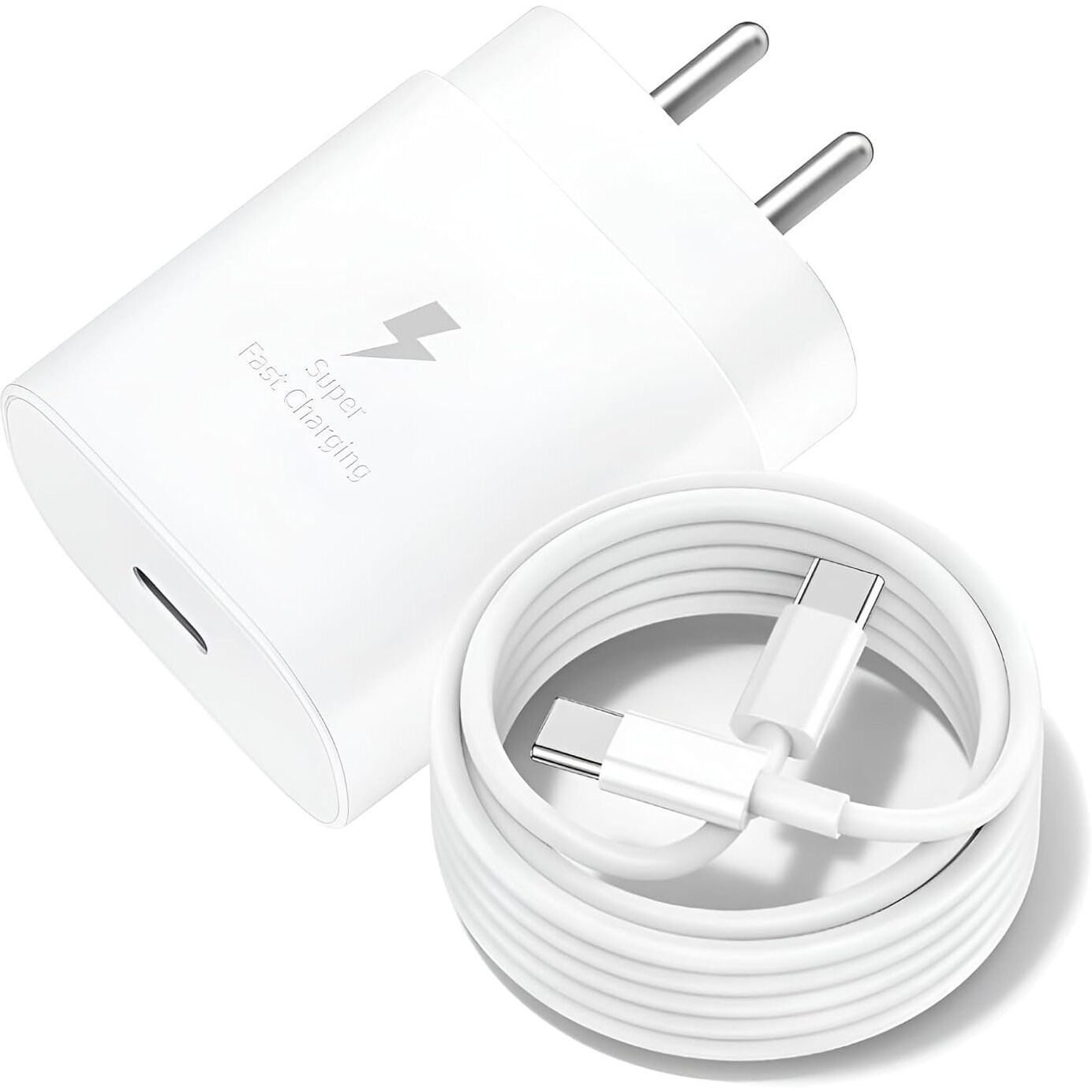Sounce 25W Type-C Travel Adapter & USB C Cable Combo Mobile Charger Super Fast Charging Adaptor with PD Charging for Samsung Galaxy S24 Ultra S23 S22 S21 fe S20 S20+ M14 5G M34 M54 M53 5g M33 - White