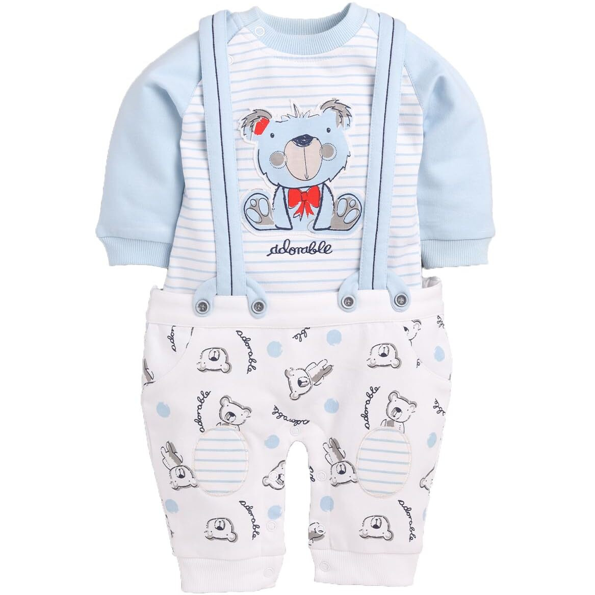 BABY GO Full Sleeve Casual Cotton Dungaree Dress for Baby Boys (12-18 Months, Sky)