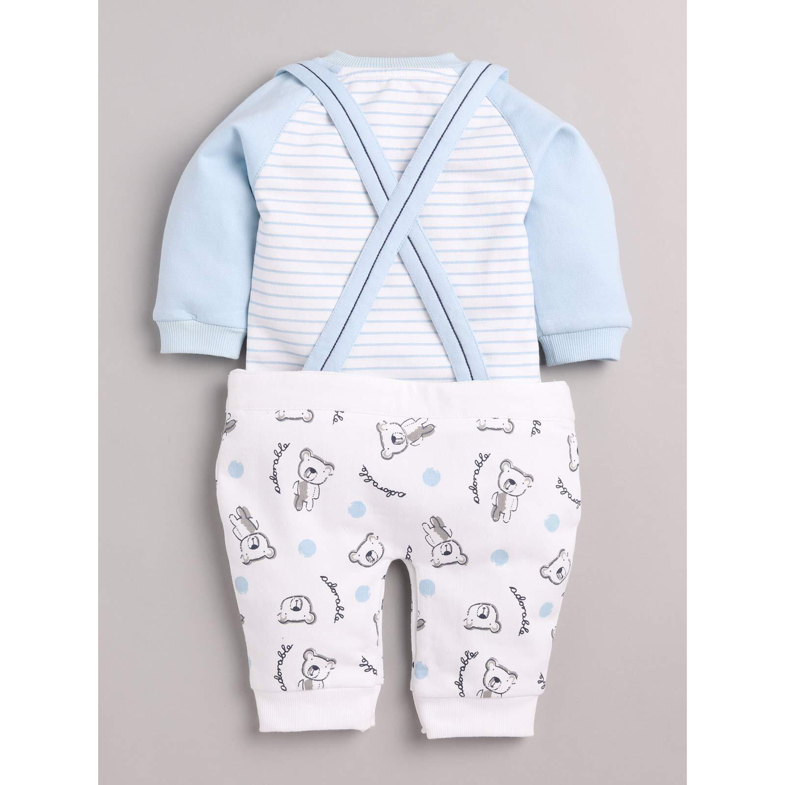 BABY GO Full Sleeve Casual Cotton Dungaree Dress for Baby Boys (12-18 Months, Sky)