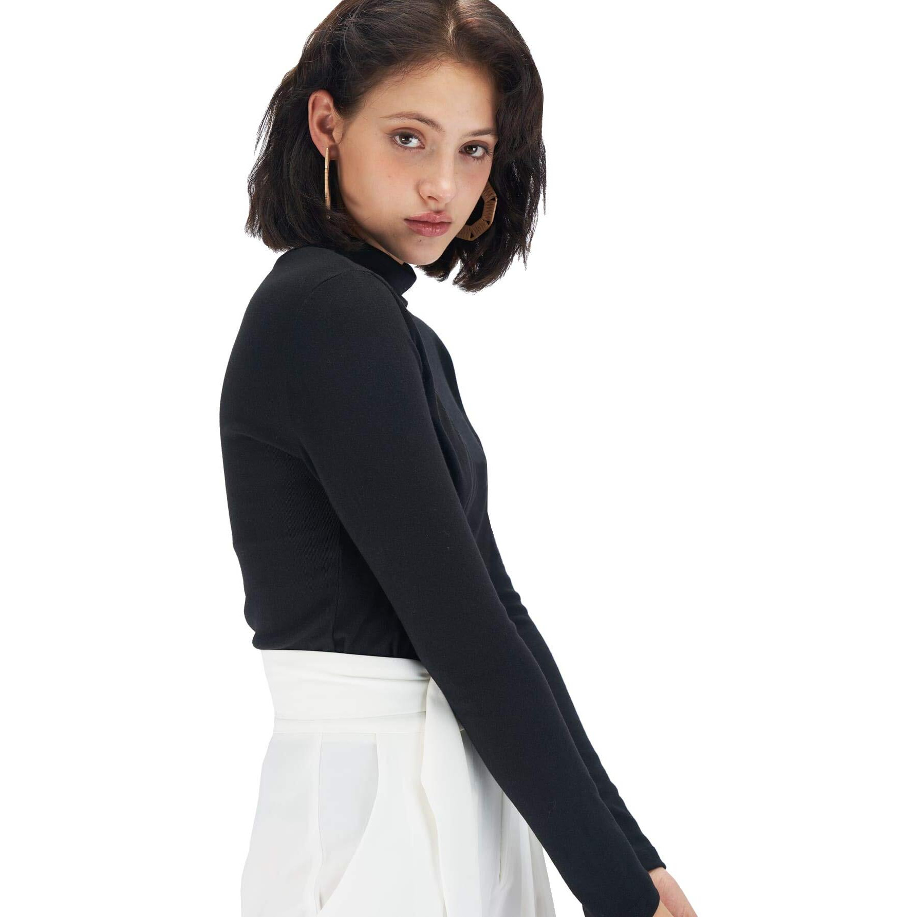 Fabricorn Women's Long Sleeve Turtleneck T-Shirt (Black, Small)
