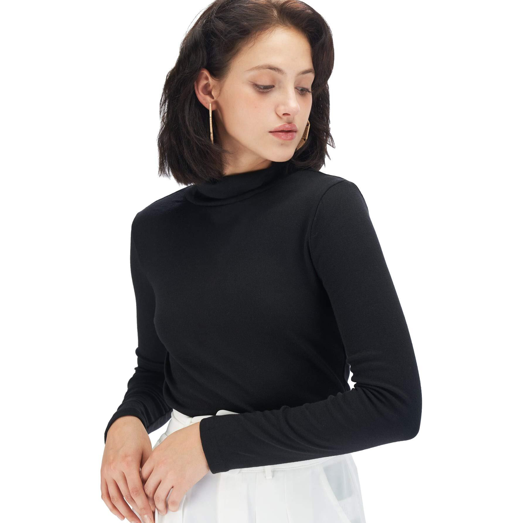 Fabricorn Women's Long Sleeve Turtleneck T-Shirt (Black, Small)