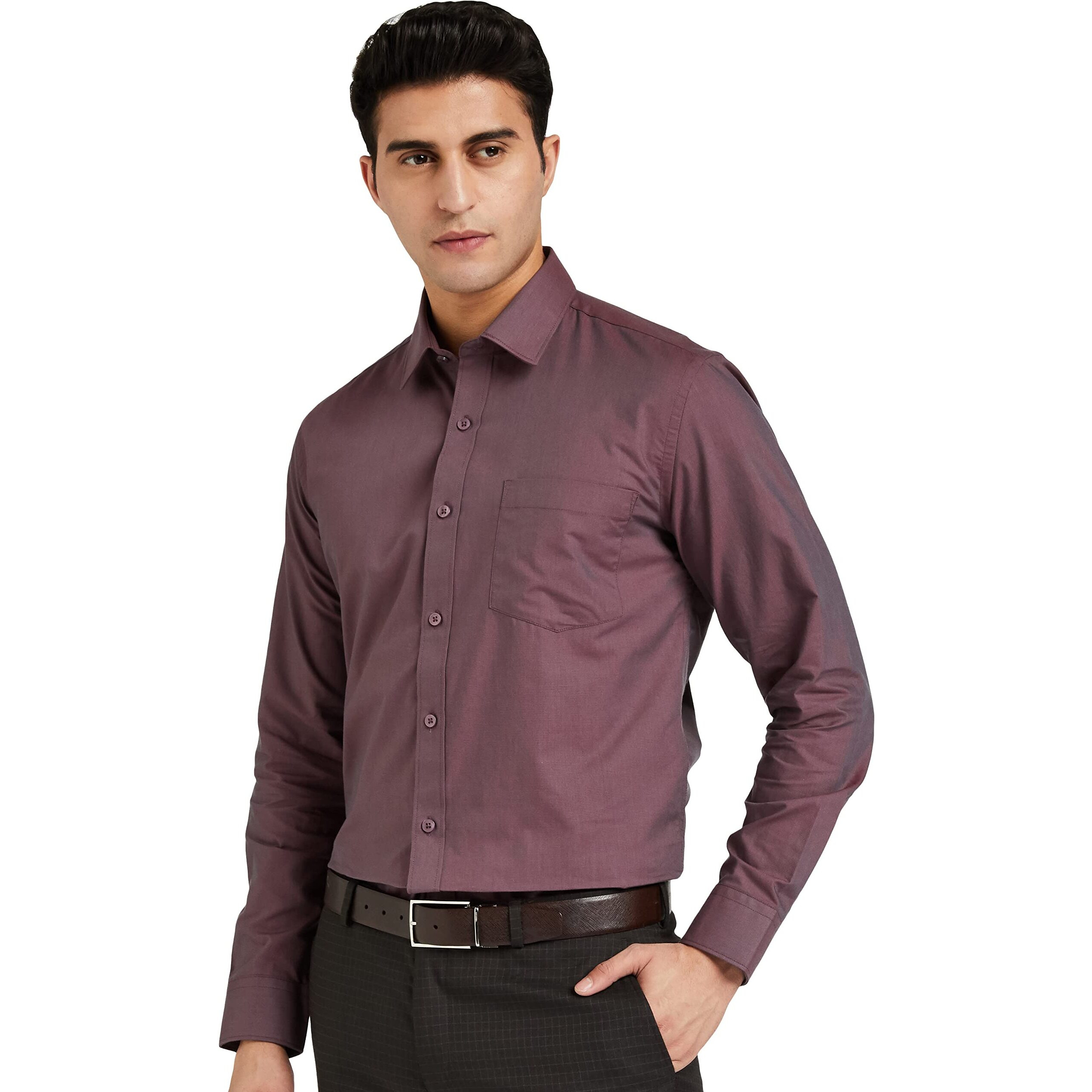 Amazon Brand - Symbol Men's Slim Fit Formal Shirt Maroon 42