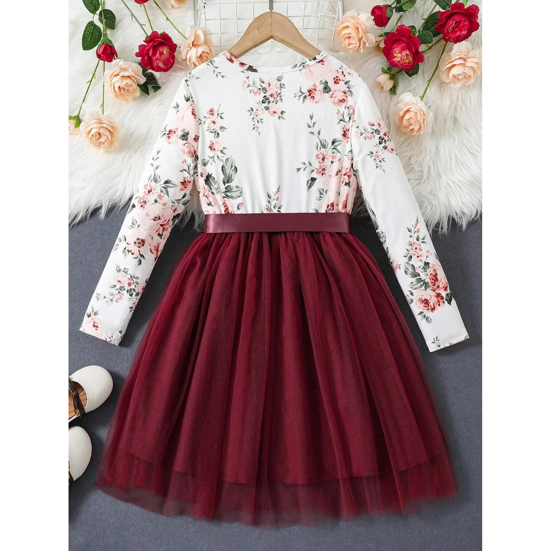 TAGAS Baby-Girl Satin Fit and Flare Knee-Length Dress (KD-96_RED_9 Years-10 Years)