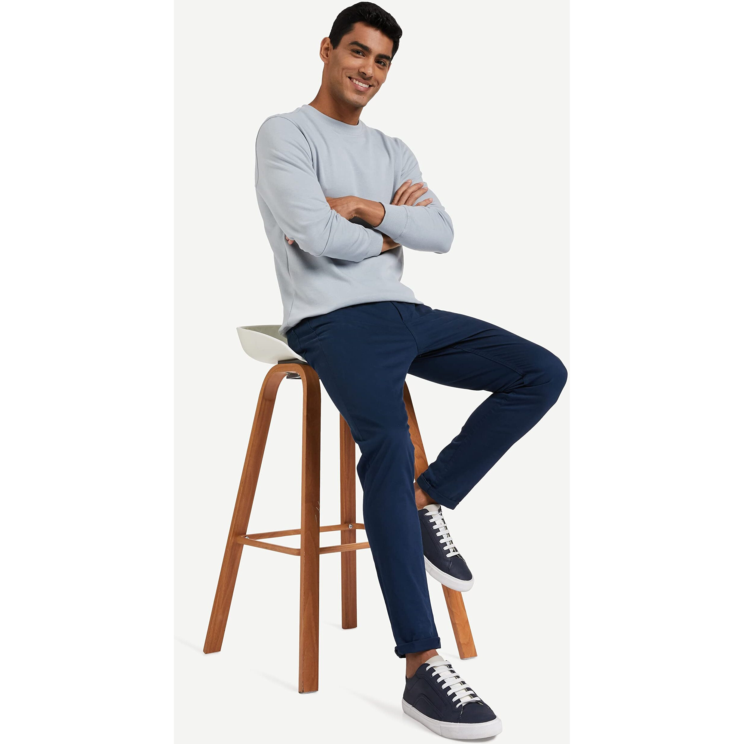 Amazon Brand - Symbol Men's Cotton Blend Men Round Neck Sweatshirt Blue Haze L