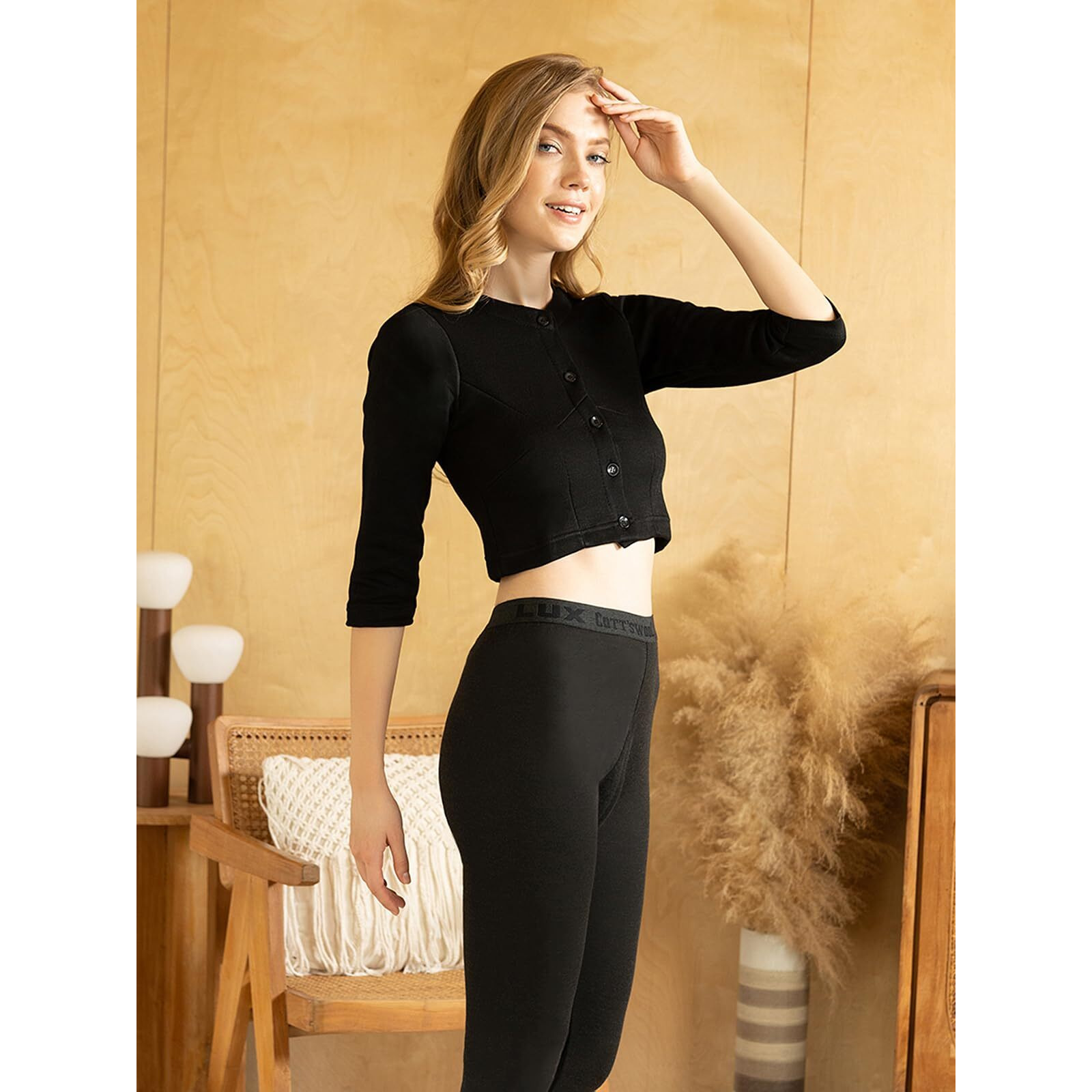 Lux Cottswool Womens Solid Regular (Cottswool_Blouse_Black 95)