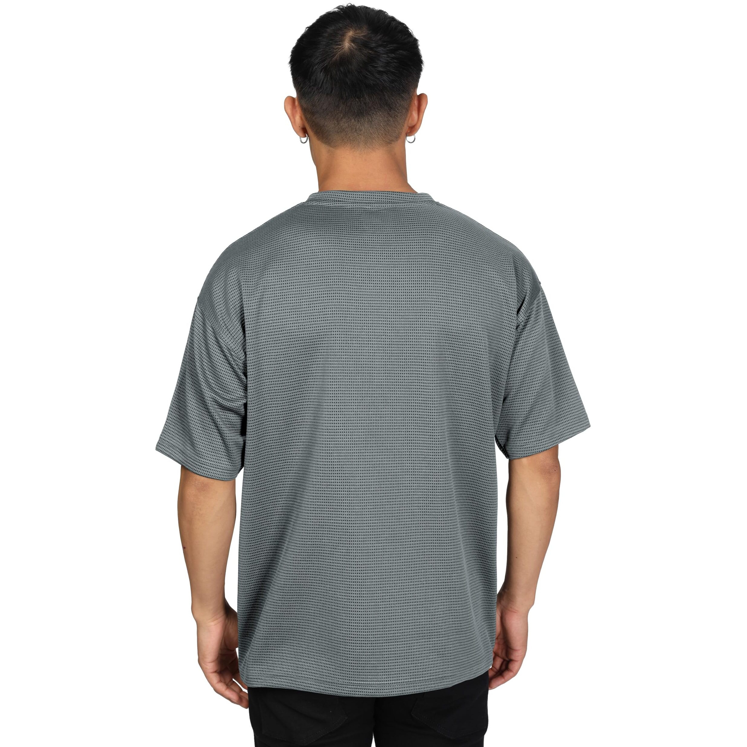 SHODOX Mens Solid Dotted Unique Design Oversized Tshirt for Men - Round Neck Loose Fit Drop Shoulder Mens T-Shirt Grey
