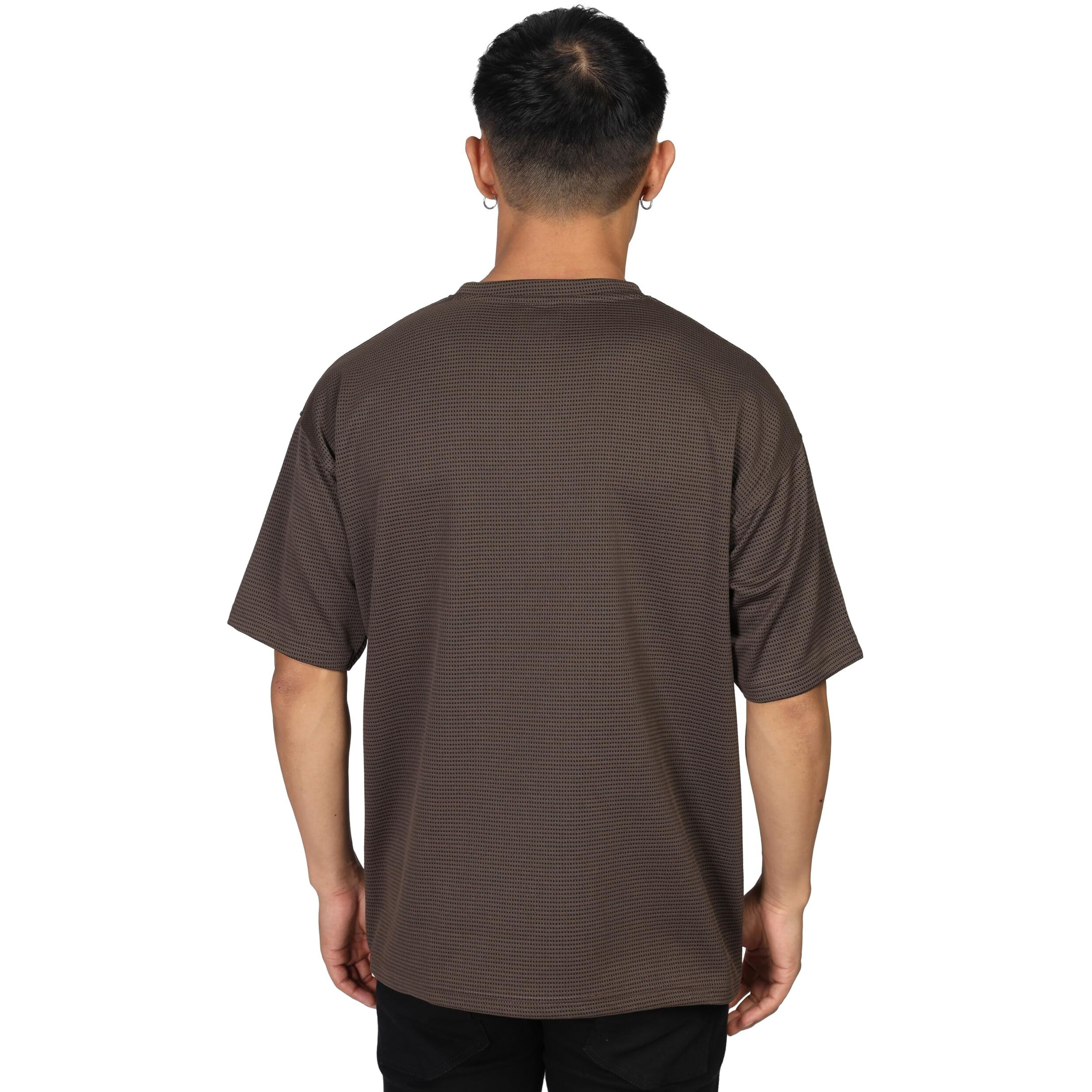 SHODOX Mens Solid Dotted Unique Design Oversized Tshirt for Men - Round Neck Loose Fit Drop Shoulder Mens T-Shirt Coffee Brown