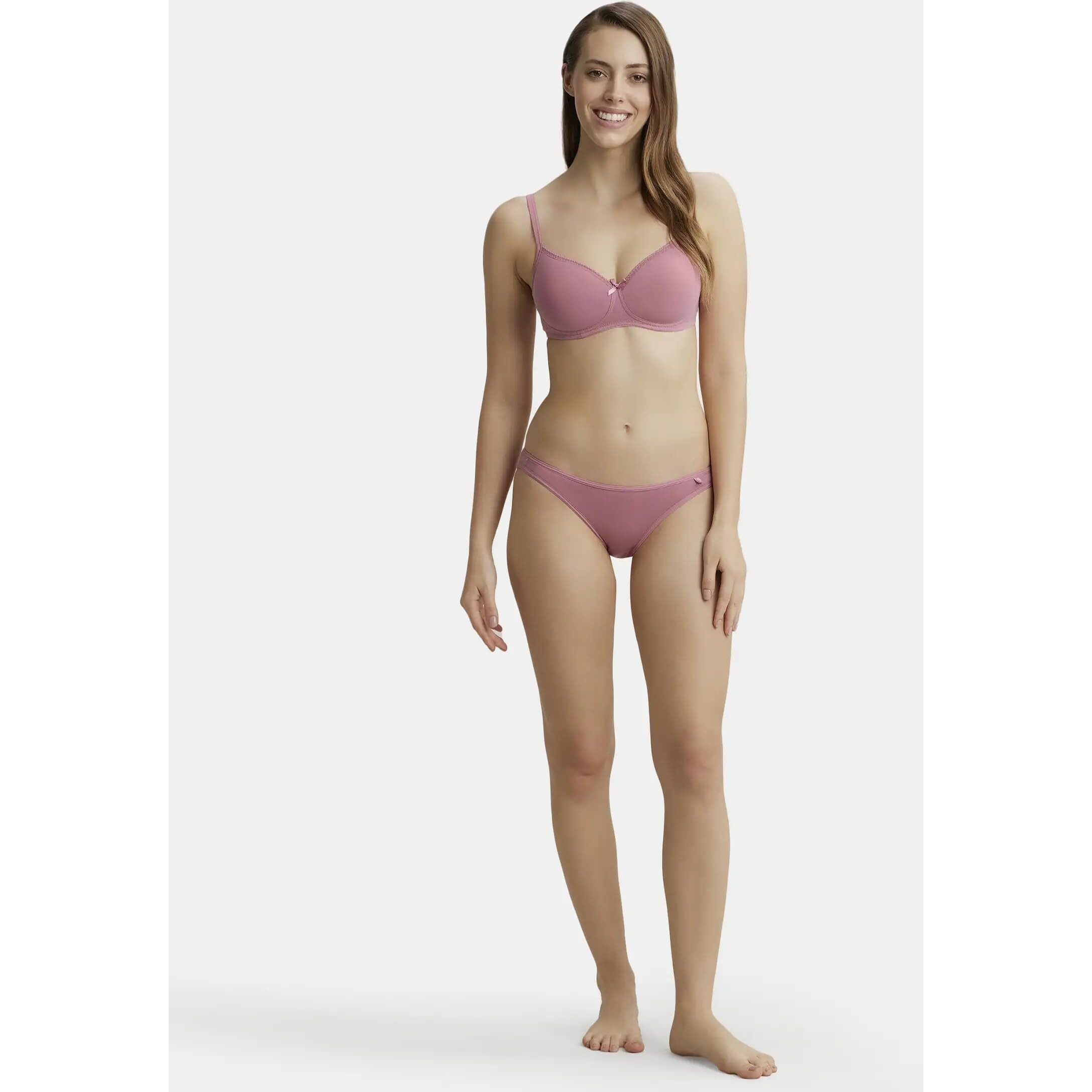 Jockey 1723 Women's Wirefree Padded Super Combed Cotton Elastane Stretch Medium Coverage Lace Styling T-Shirt Bra with Adjustable Straps_Heather Rose_34B