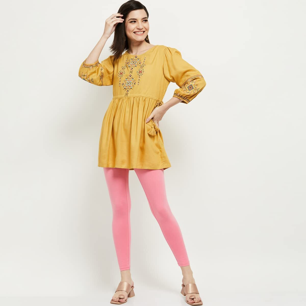 Max Women Solid Regular Fit Leggings (Noosal21Lplight Pink)_S