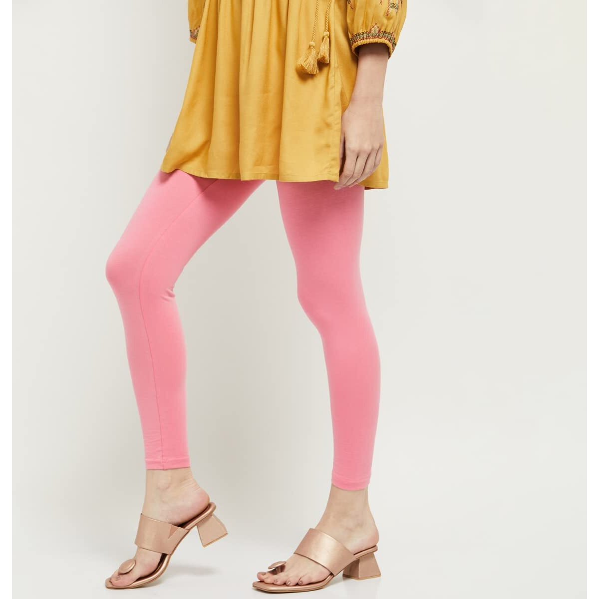 Max Women Solid Regular Fit Leggings (Noosal21Lplight Pink)_S