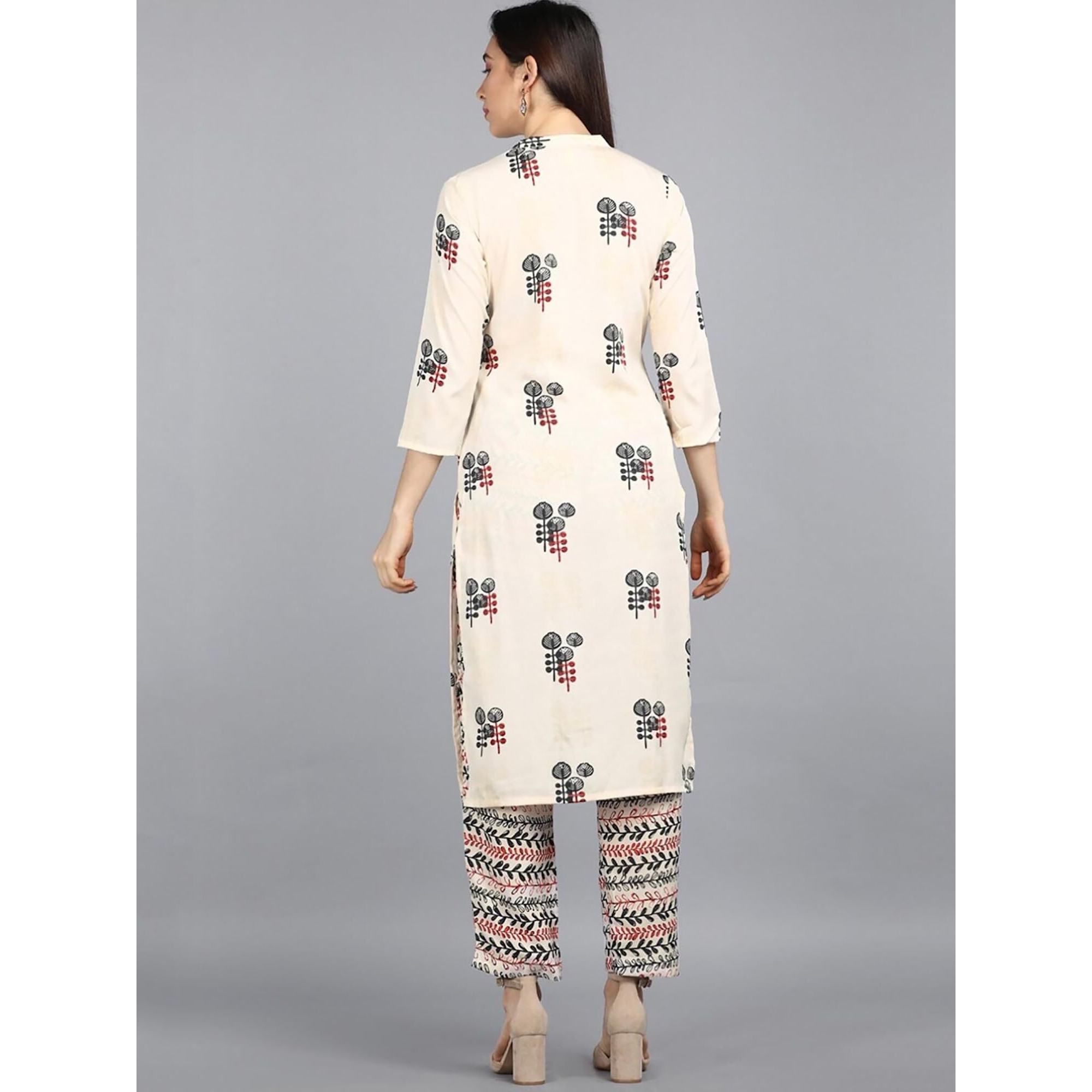 Vaamsi Women's Poly Crepe Ethnic Motifs Printed Straight Kurta Pant Set (PKSET1008_Off White_XL)