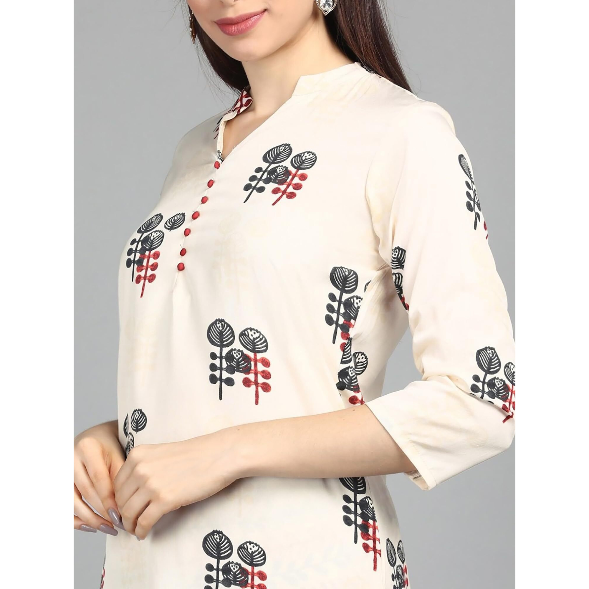 Vaamsi Women's Poly Crepe Ethnic Motifs Printed Straight Kurta Pant Set (PKSET1008_Off White_XL)