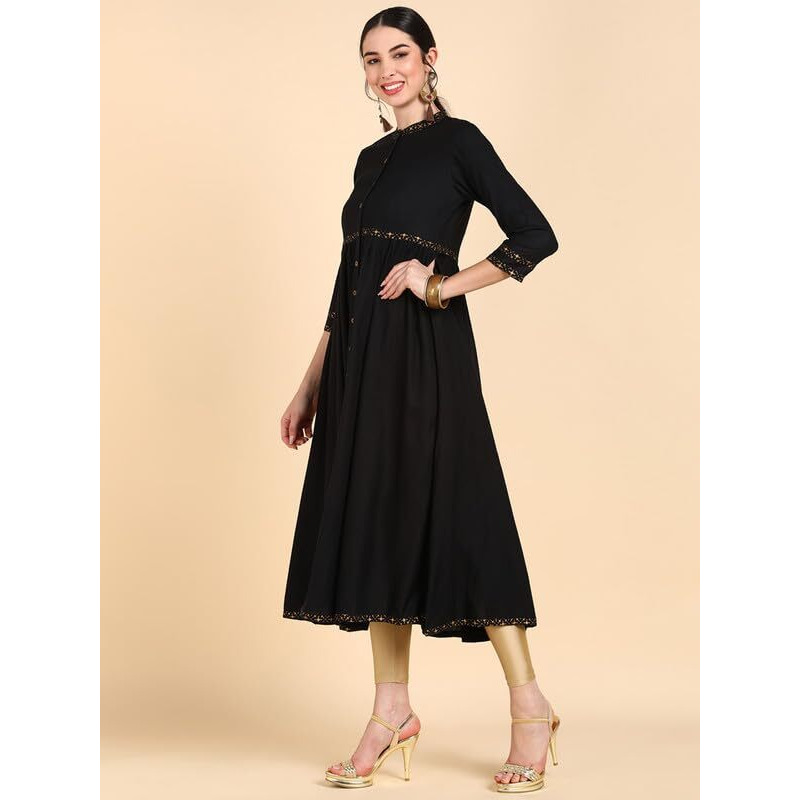 Vaamsi Women's Cotton Solid Kurta (VCK8555A_M_Black)
