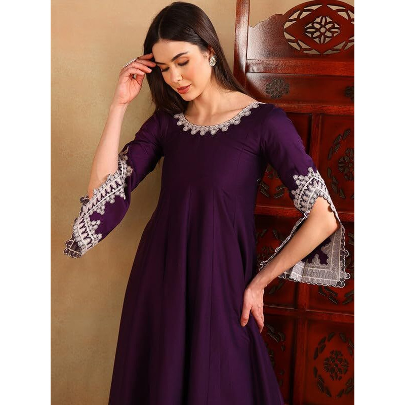 Vaamsi Women's Silk Blend Solid Embroidered Anarkali Kurta Pant with Dupatta (PKSKD2209_Purple_4XL)