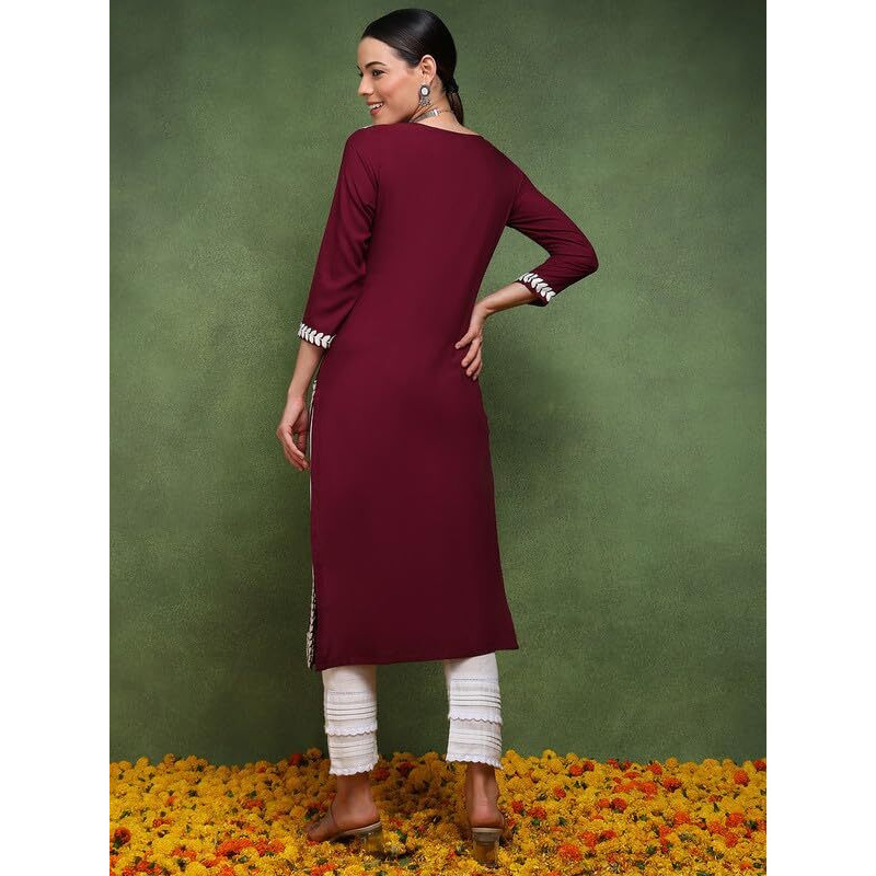 Vaamsi Women's Viscose Rayon Solid Embroidered Straight Kurta (VCK9770WIN_XL_Burgundy)