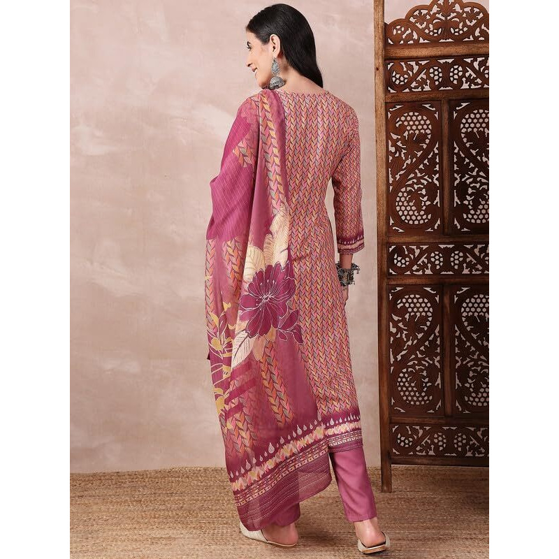 Vaamsi Women's Floral Straight Printed Kurta Pant With Dupatta (PKSKD2544PPL_3XL_Purple)