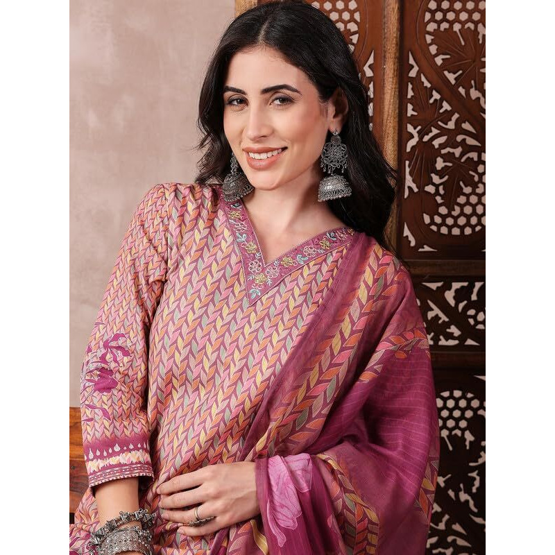 Vaamsi Women's Floral Straight Printed Kurta Pant With Dupatta (PKSKD2544PPL_3XL_Purple)
