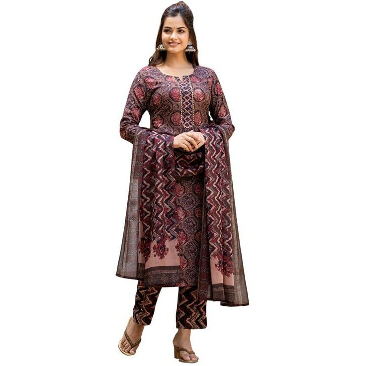 Vaamsi Women's Floral Straight Printed Kurta Pant With Dupatta Set (VKSKD2246_M_Multicolored)