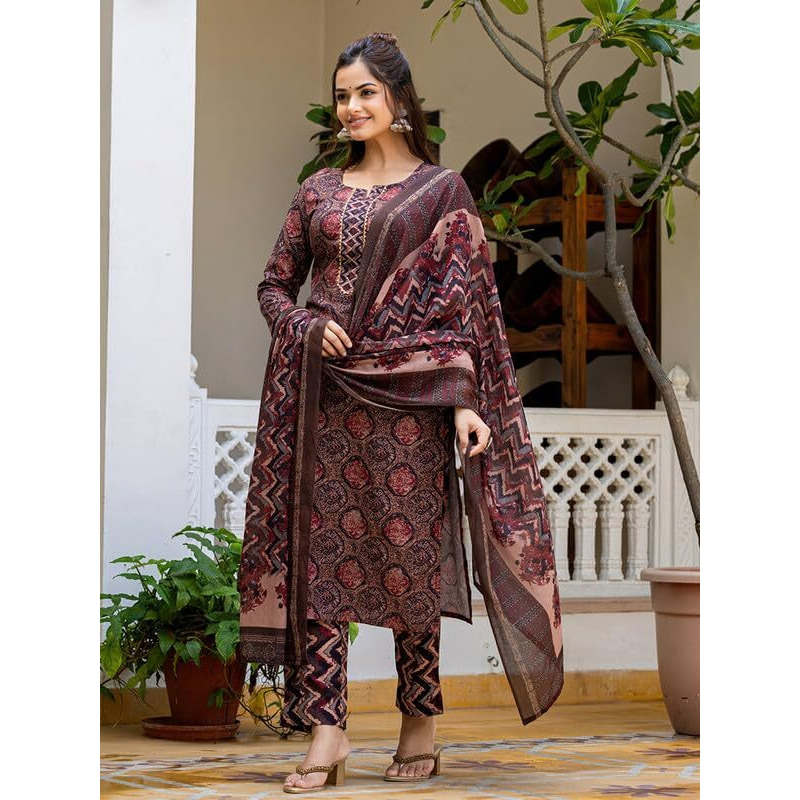 Vaamsi Women's Floral Straight Printed Kurta Pant With Dupatta Set (VKSKD2246_M_Multicolored)