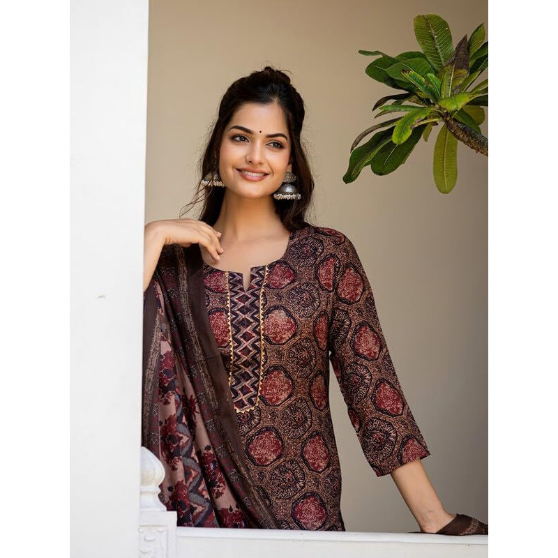 Vaamsi Women's Floral Straight Printed Kurta Pant With Dupatta Set (VKSKD2246_L_Multicolored)