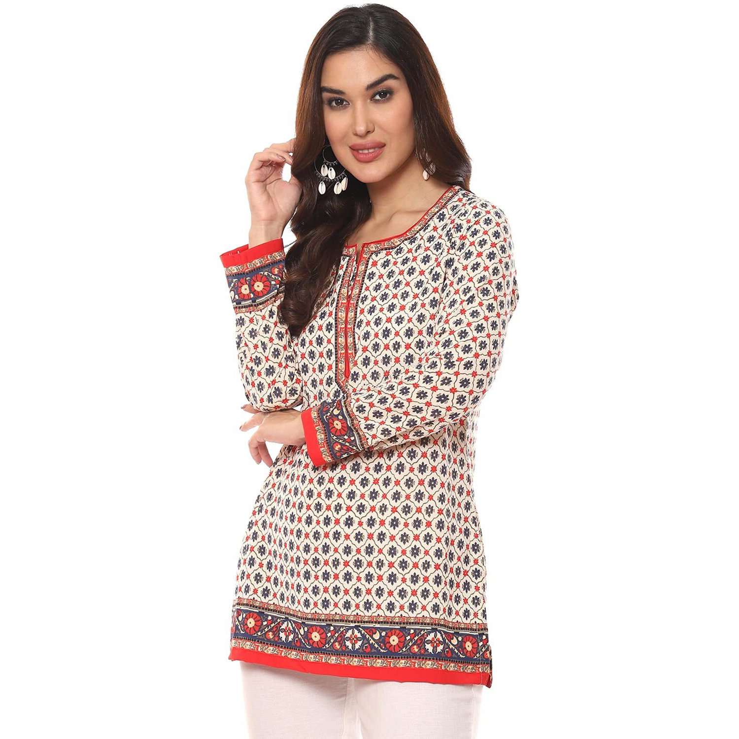 BIBA Women Printed Mix and Match(Crepe KU18836_Off White_42)