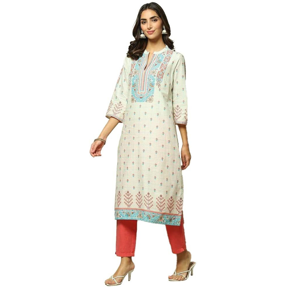 BIBA Women Cotton Printed Straight Kurta(Assorted19099_Beige_L)