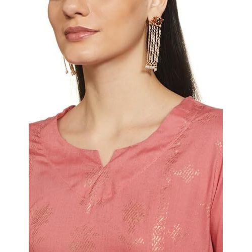 BIBA Women's Rayon Kurta Suit Set (SKDASRTD8815ESS23CRL_Coral_L)