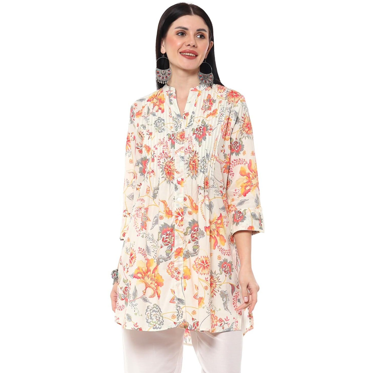 BIBA Women Cotton Printed Short_Kurta Mix and Match(Chintz Pop Collection20228_Off White_34)