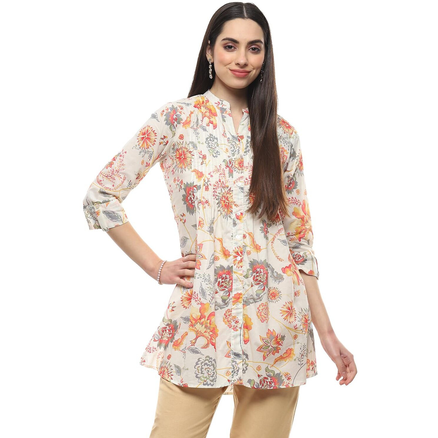 BIBA Women Cotton Printed Short_Kurta Mix and Match(Chintz Pop Collection20228_Off White_34)