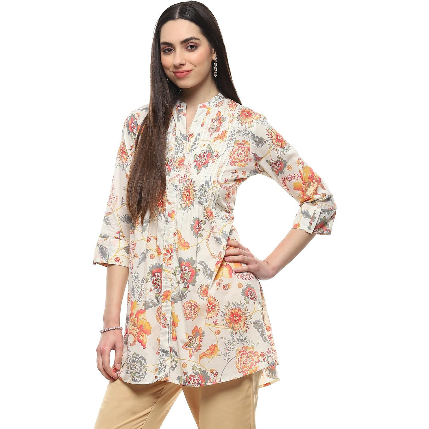 BIBA Women Cotton Printed Short_Kurta Mix and Match(Chintz Pop Collection20228_Off White_34)