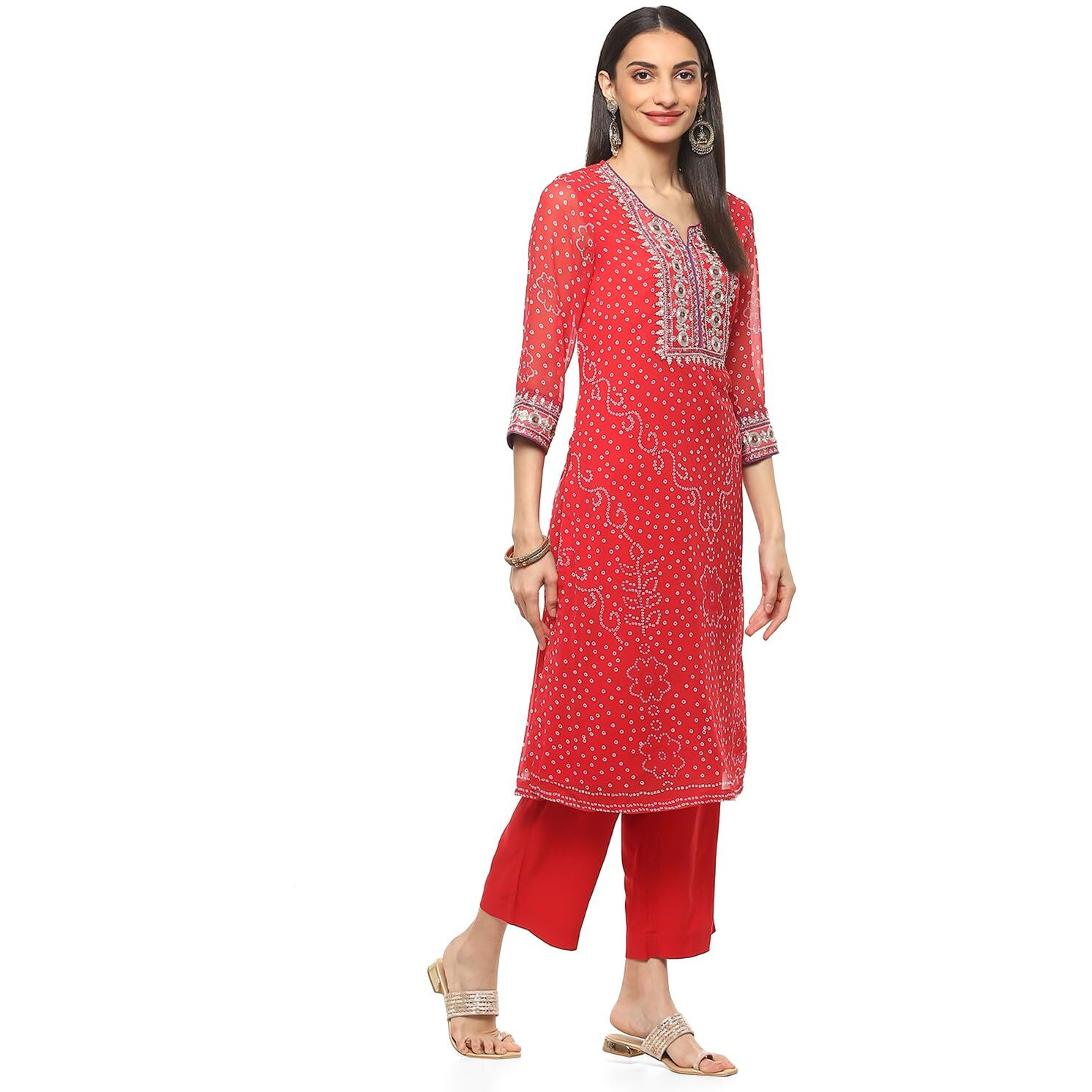 BIBA Women PRINTED STRAIGHT KURTA SALWAR KURTA DUPATTA(SKD9604_RED_40)