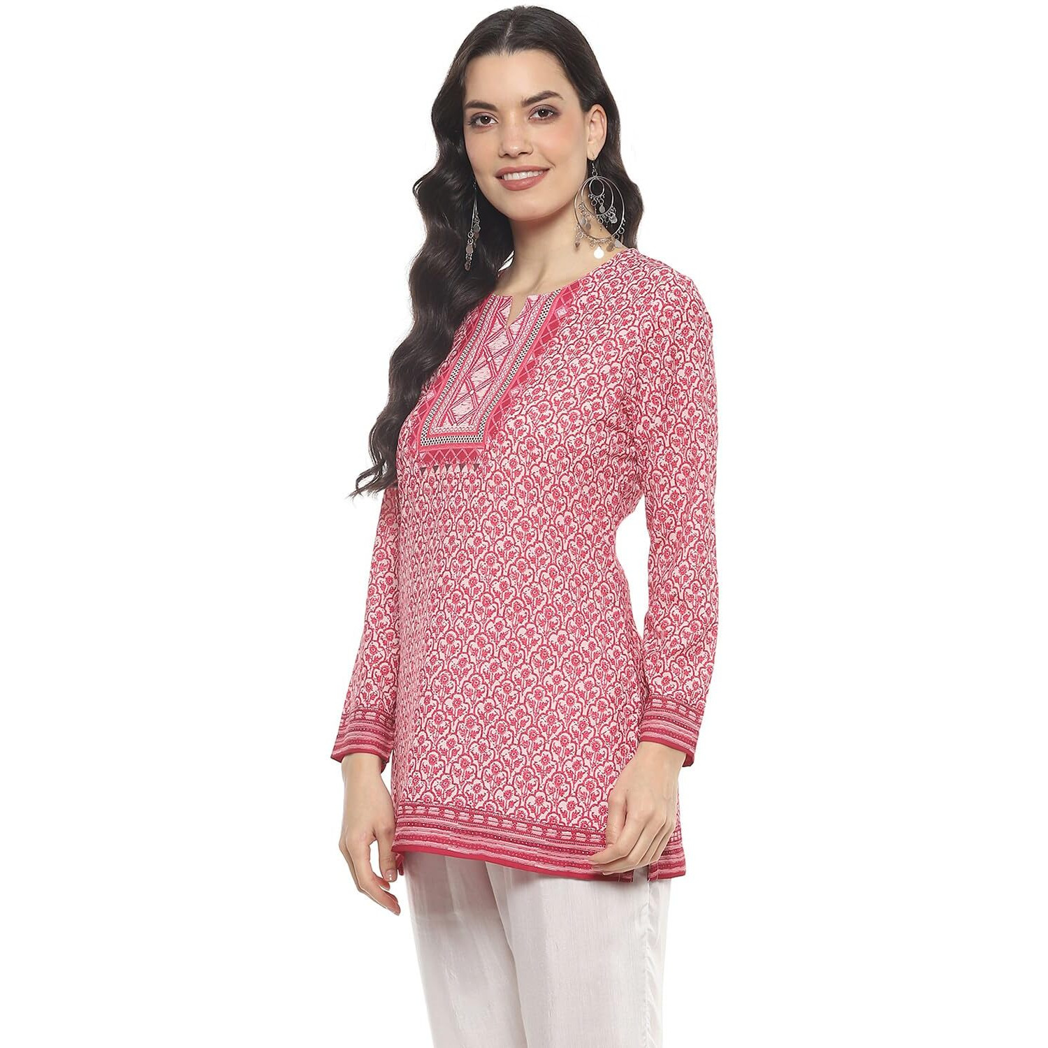 BIBA Women Printed Straight Mix and Match(Crepe KURTI20368_Pink_38)