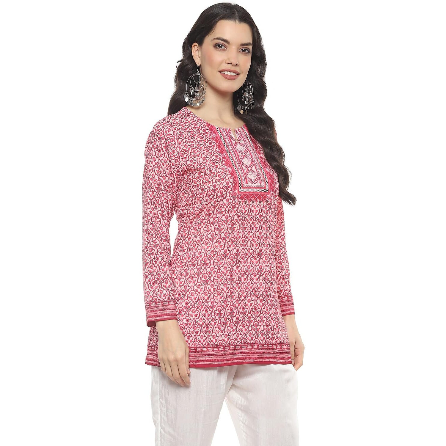 BIBA Women Printed Straight Mix and Match(Crepe KURTI20368_Pink_38)