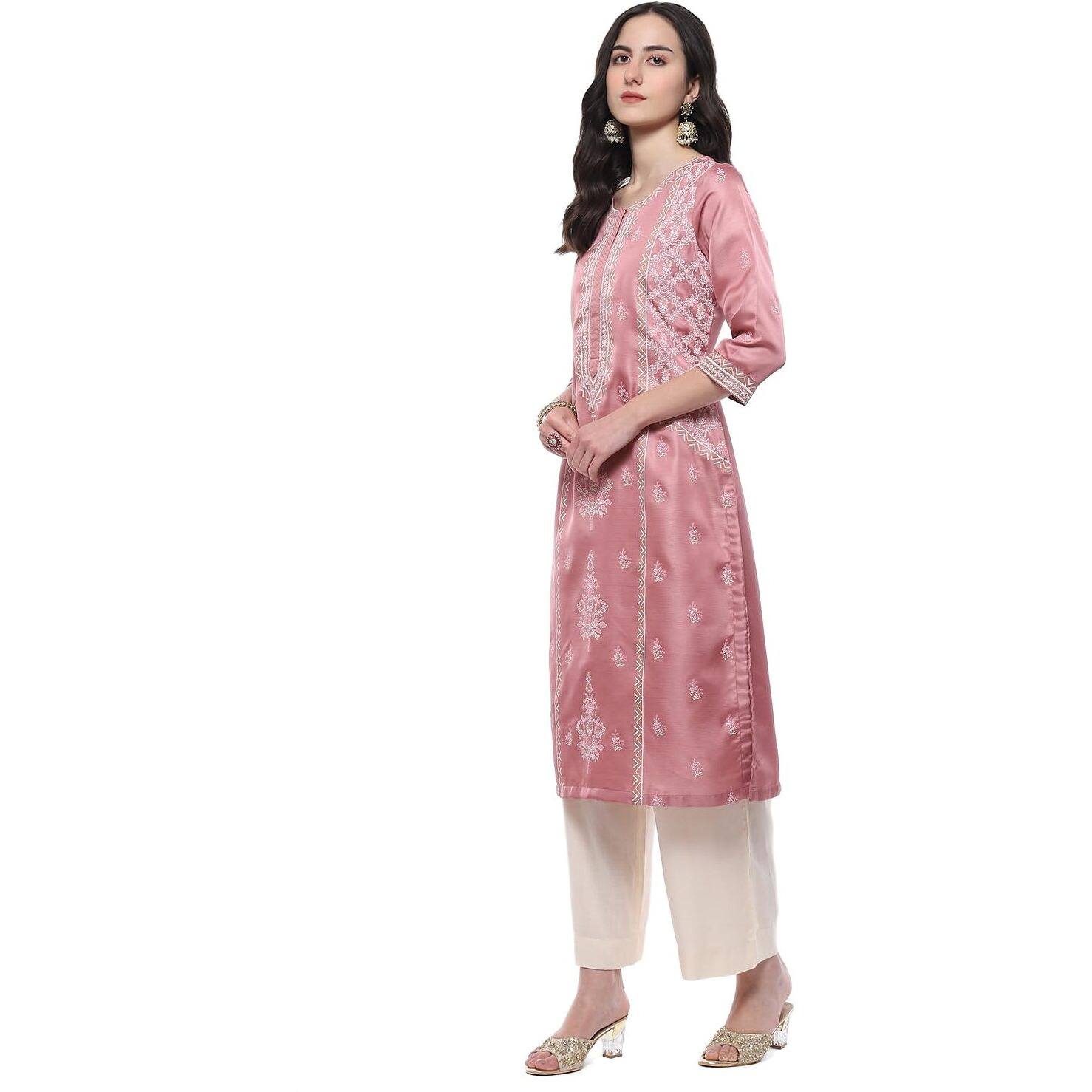 BIBA Women Printed Straight Kurta Mix and Match(Festive COLLECTION20341_Dusty PNK_42)