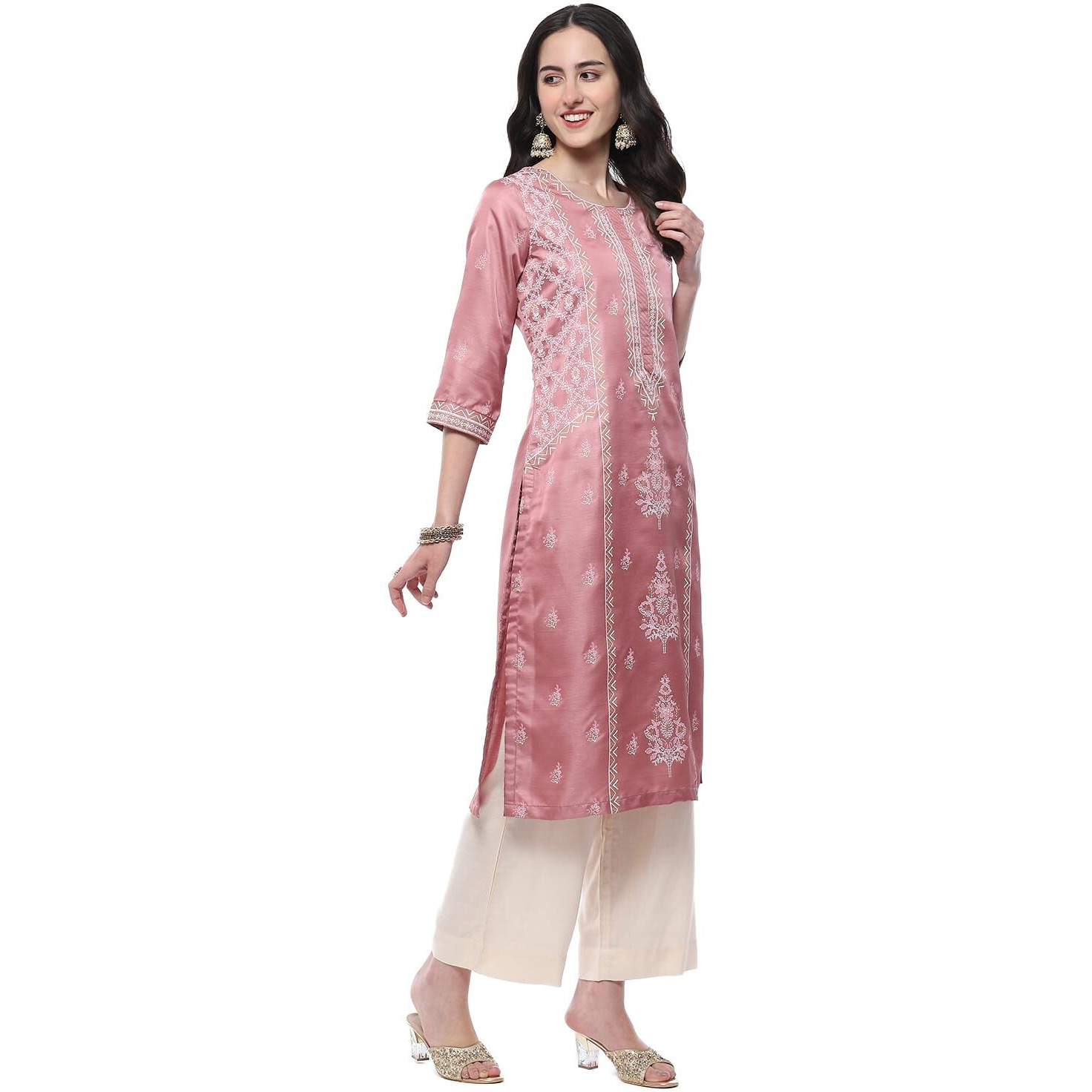 BIBA Women Printed Straight Kurta Mix and Match(Festive COLLECTION20341_Dusty PNK_42)