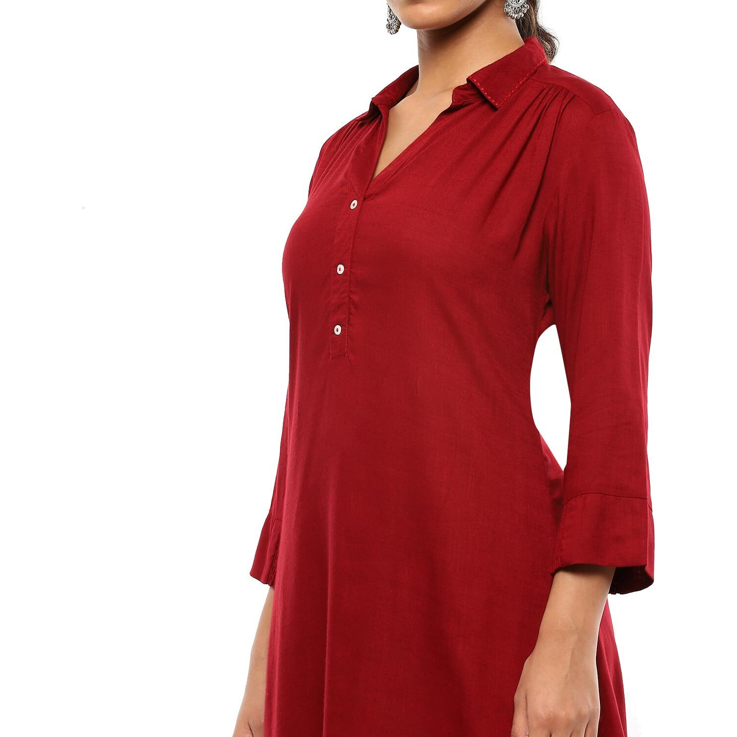 BIBA Women's Rayon Solid Regular Kurtas (SLDCR21576EAW24CRMRD_Crimson Red