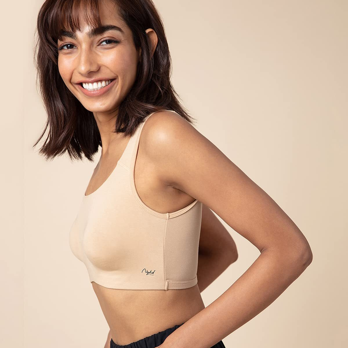 NYKD Women's Cotton Non Padded Wire Free Everyday Bra Bra, NYB113PO2, Peacoat, Skin, S, 2N