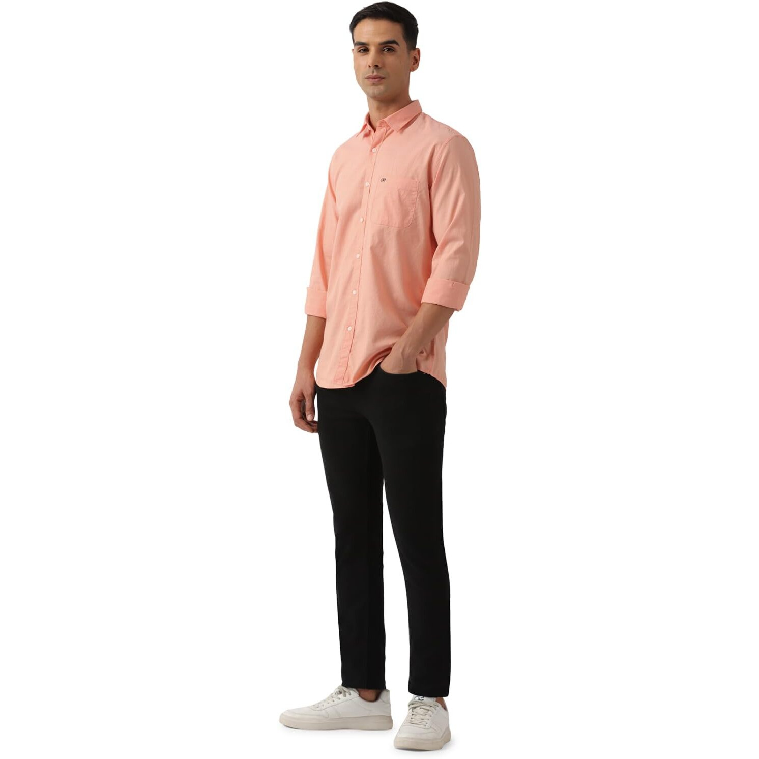 Peter England Men's Classic Slim Fit Full Sleeve Oxford Shirt | 100% Cotton Orange