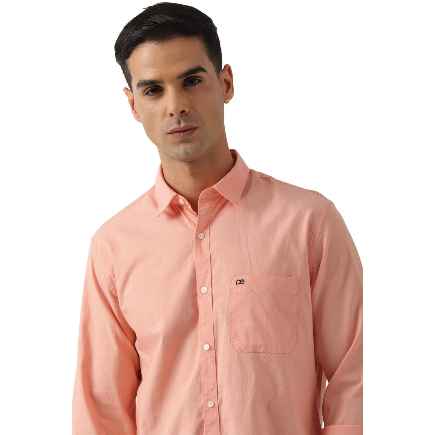 Peter England Men's Classic Slim Fit Full Sleeve Oxford Shirt | 100% Cotton Orange