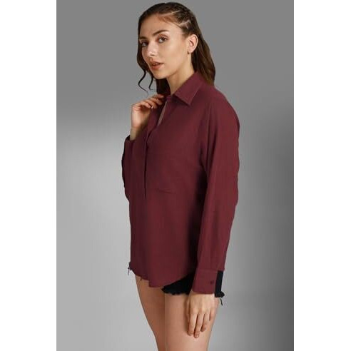 HIGH STAR Women's Oversized Fit Shirt (HSWSHW23509_WN_Red