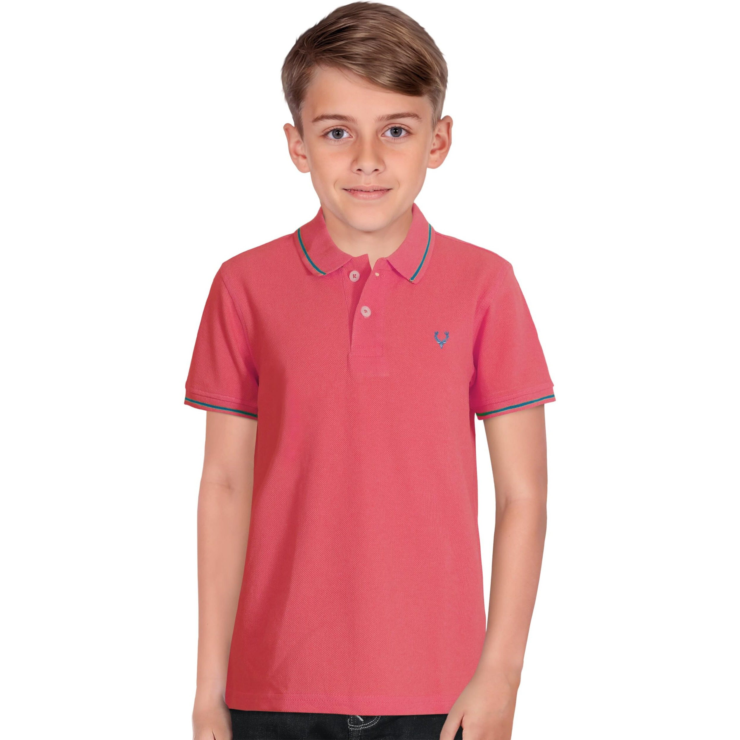 Allen Solly Junior Boy's Plain Regular fit Polo (ABTS31901820_Coral with Royal Blue 5-6 Years)