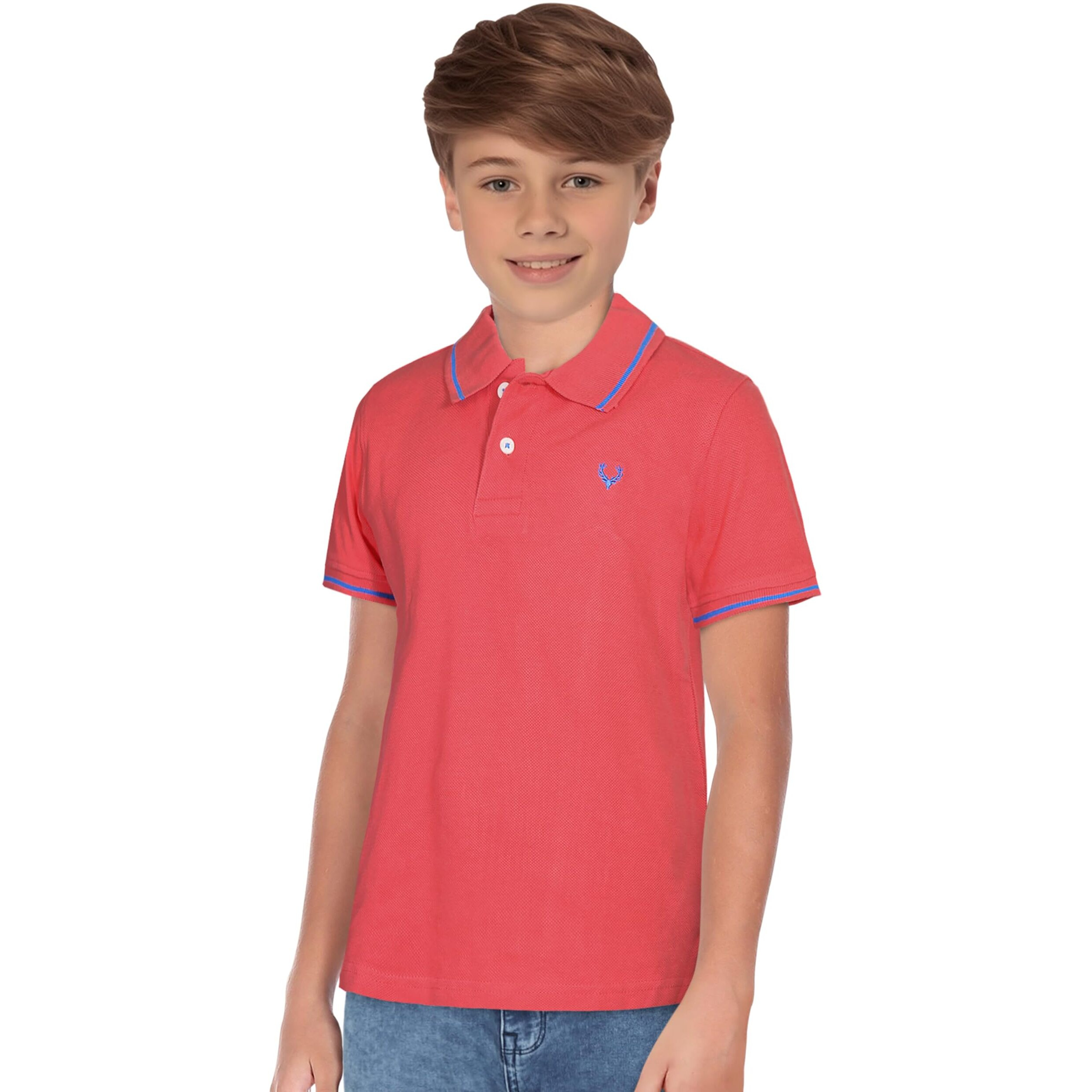 Allen Solly Junior Boy's Plain Regular fit Polo (ABTS31901820_Coral with Royal Blue 5-6 Years)