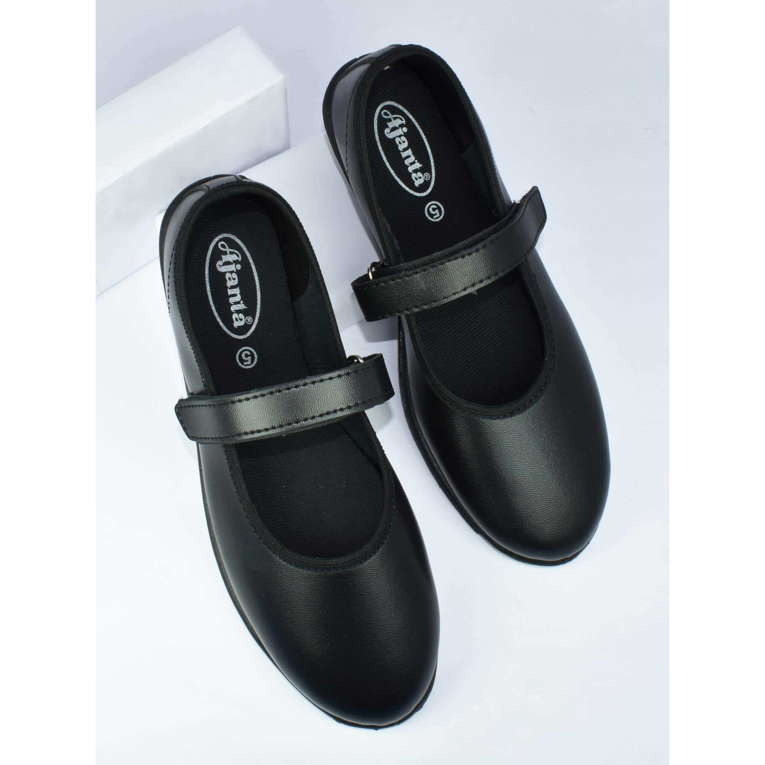 AJANTA Velcro School Shoe for Girls Black