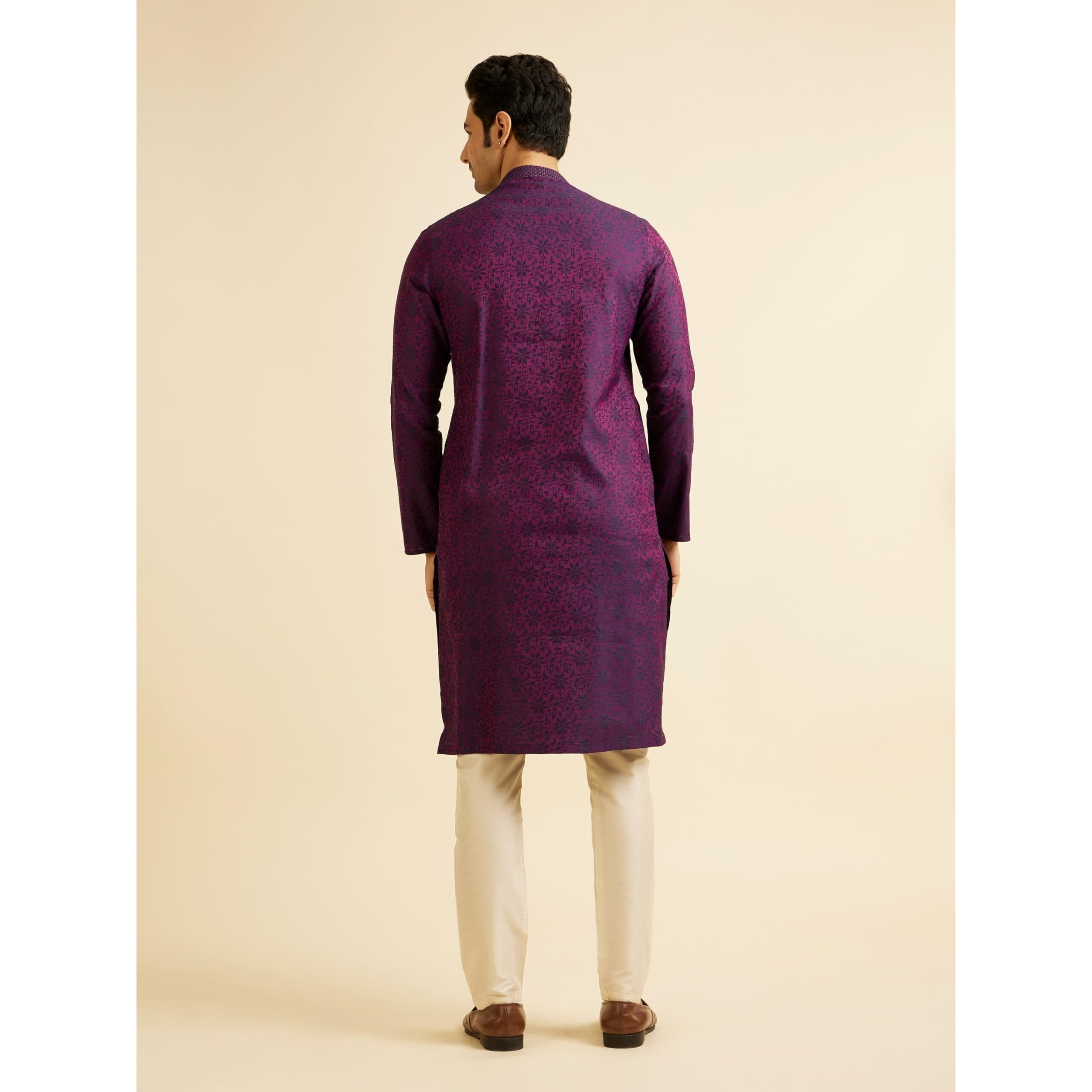 Manyavar Men's Viscose Blend Jacquard Embroidered Kurta Pyjama Set (Purple,XL)
